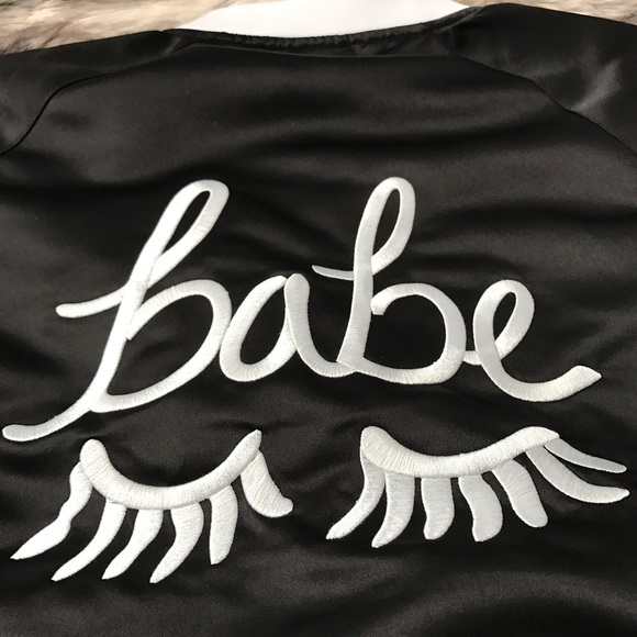 Black + White “Babe” Embroidered Bomber Jacket - Picture 6 of 6