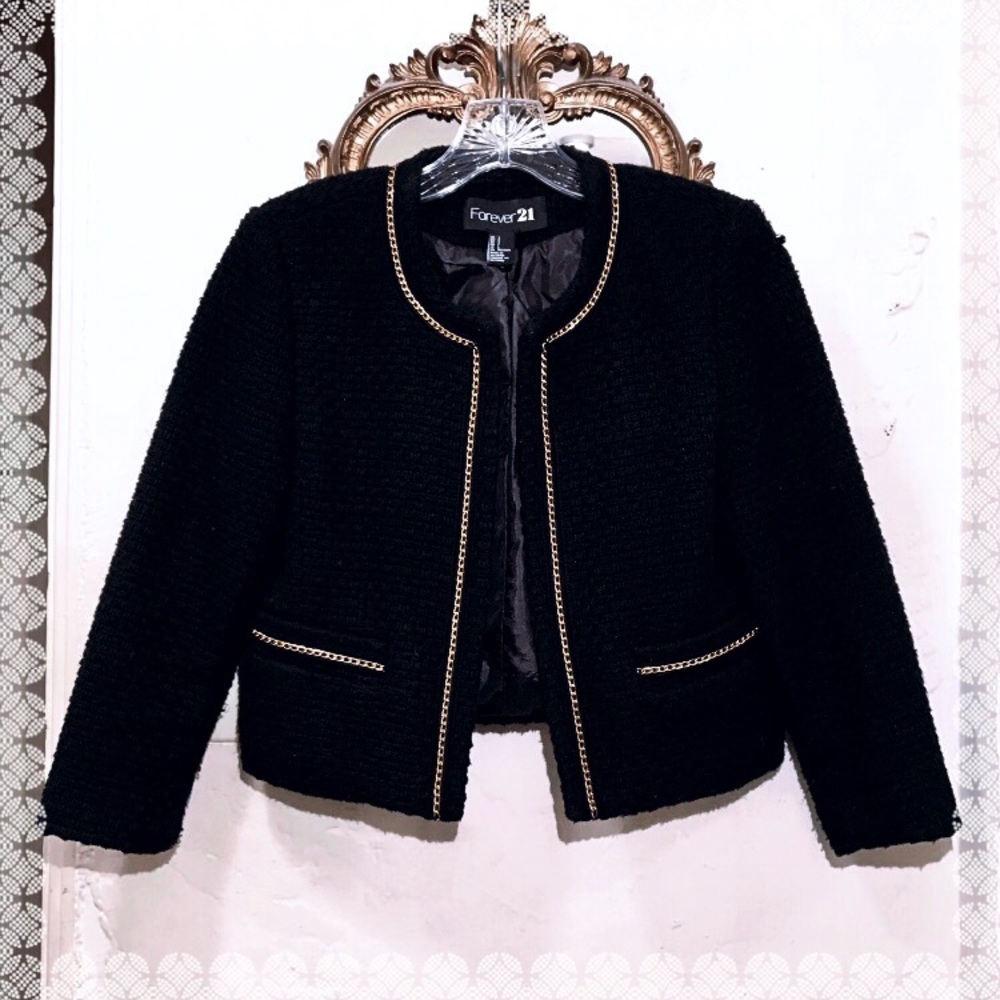 Black & Gold Cropped Boucle Jacket (S)