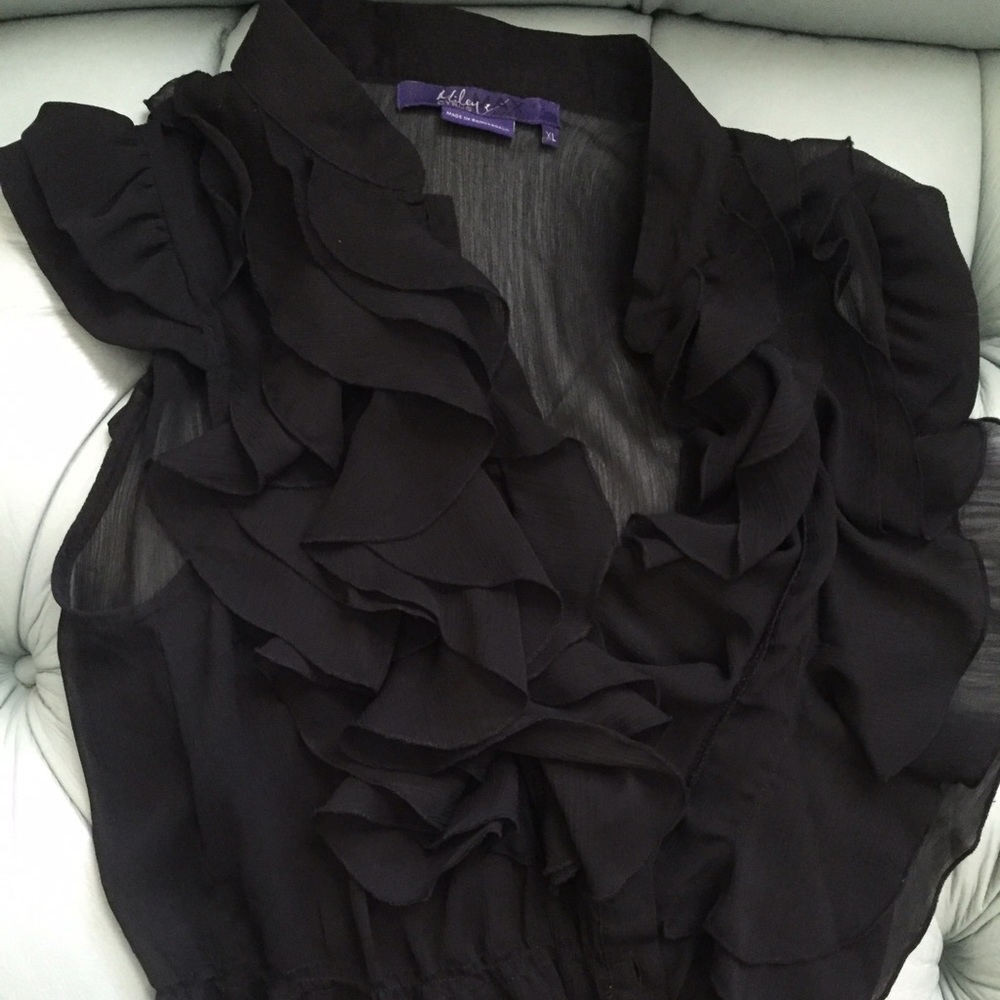 Miley Cyrus ruffle black sheer blouse