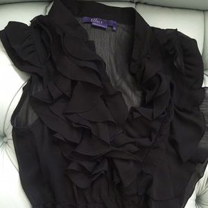 Miley Cyrus ruffle black sheer blouse