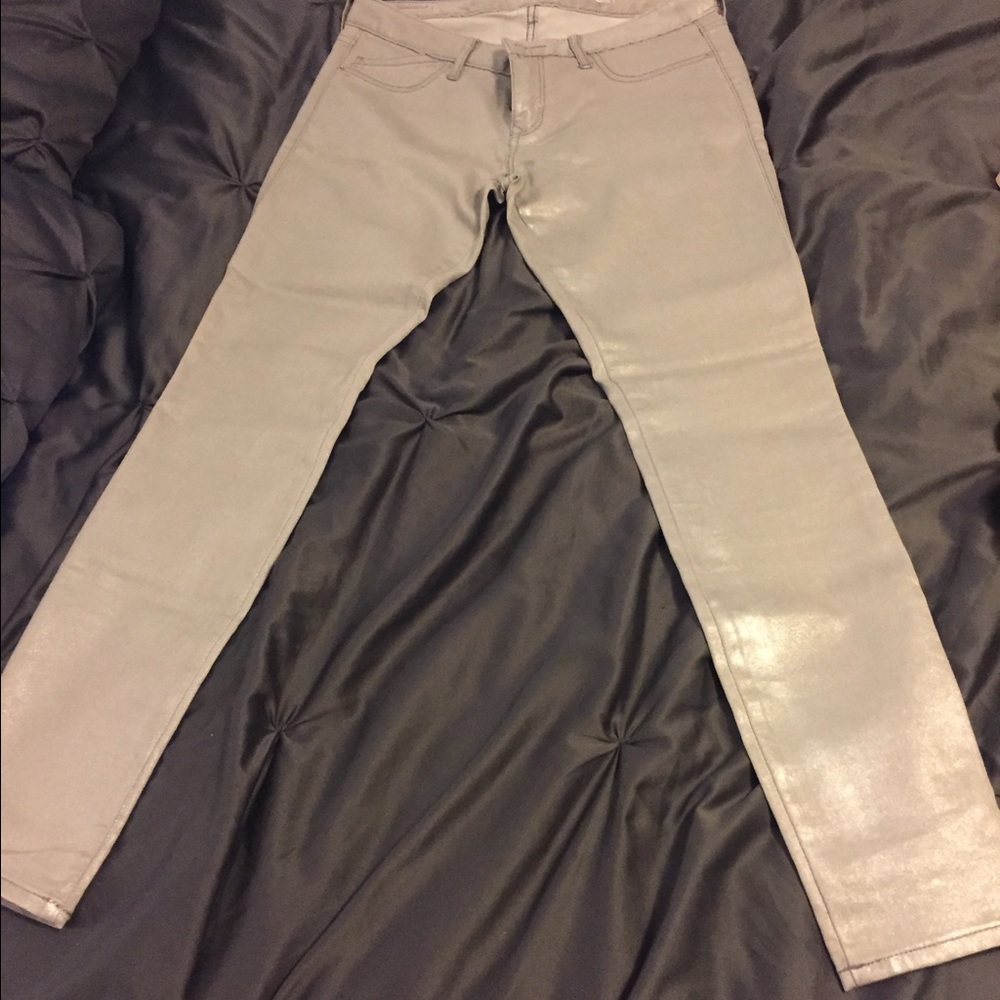 Express jeans, shiny grey. New workout tags