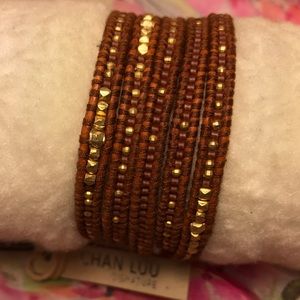 🎉SALE🎉GOLD BEAD WRAP BRACELET ON BEIGE LEATHER