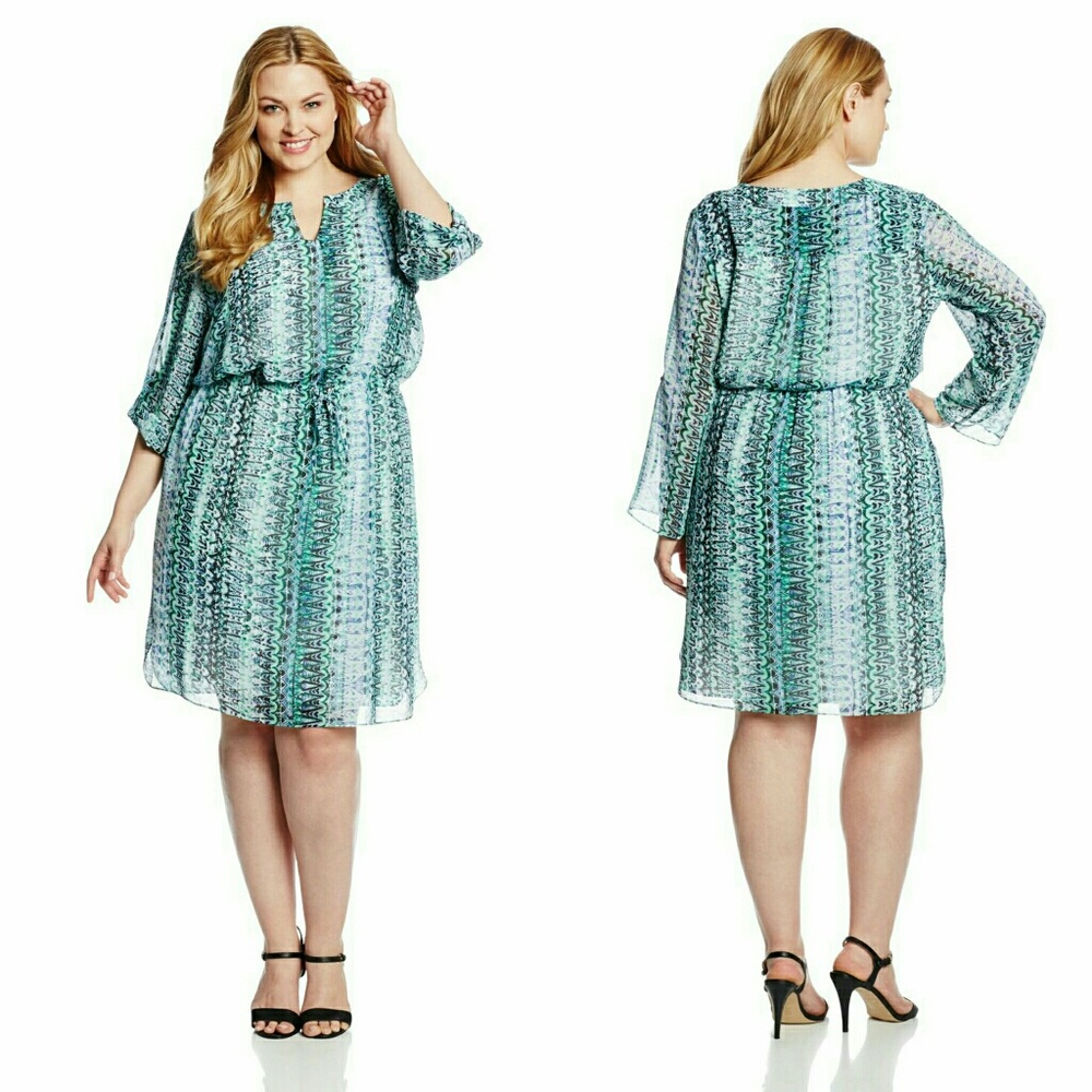 New! Vince Camuto Chiffon Plus Size Dress Long Slv - Picture 2 of 6