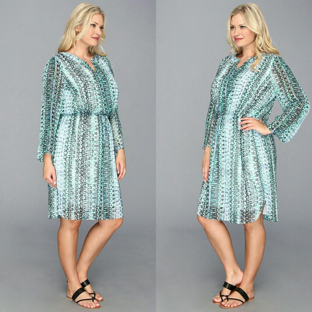 New! Vince Camuto Chiffon Plus Size Dress Long Slv - Picture 4 of 6
