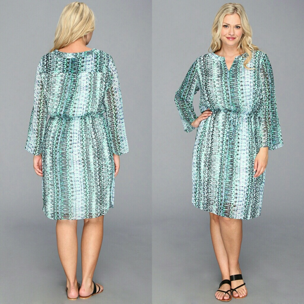 New! Vince Camuto Chiffon Plus Size Dress Long Slv - Picture 5 of 6