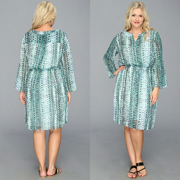 New! Vince Camuto Chiffon Plus Size Dress Long Slv - Picture 5 of 6