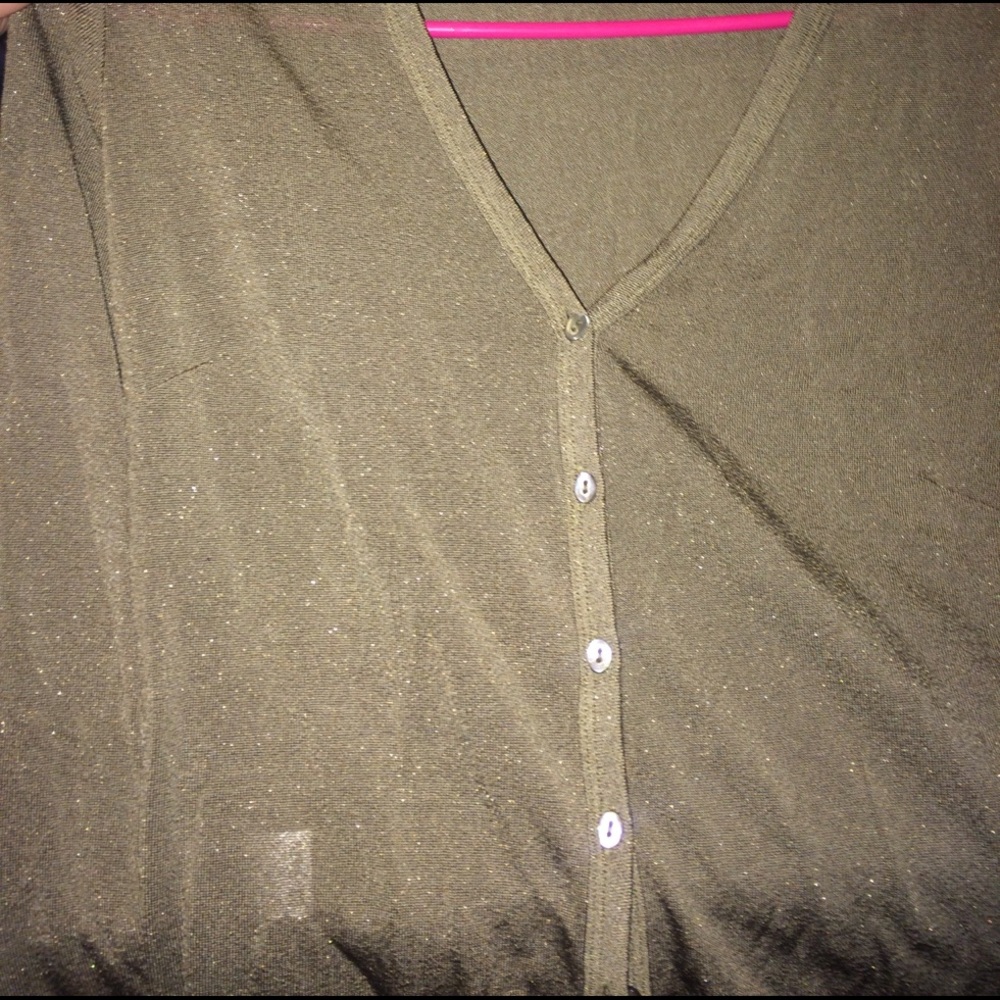 Ann Taylor green sparkly cardigan