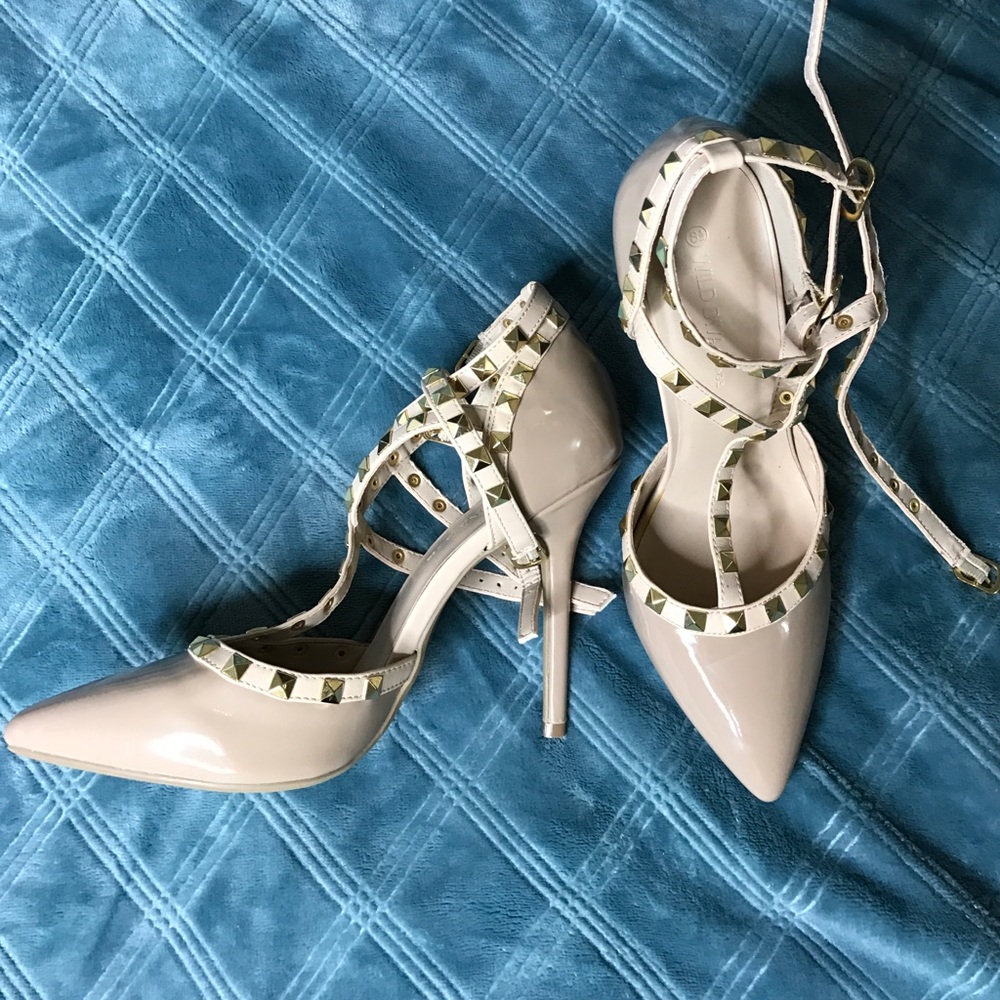 Tan Jeweled Heels