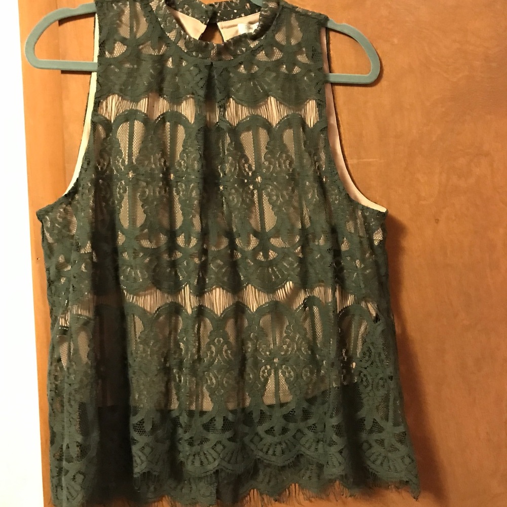 NEW-olive lace top. Size XL