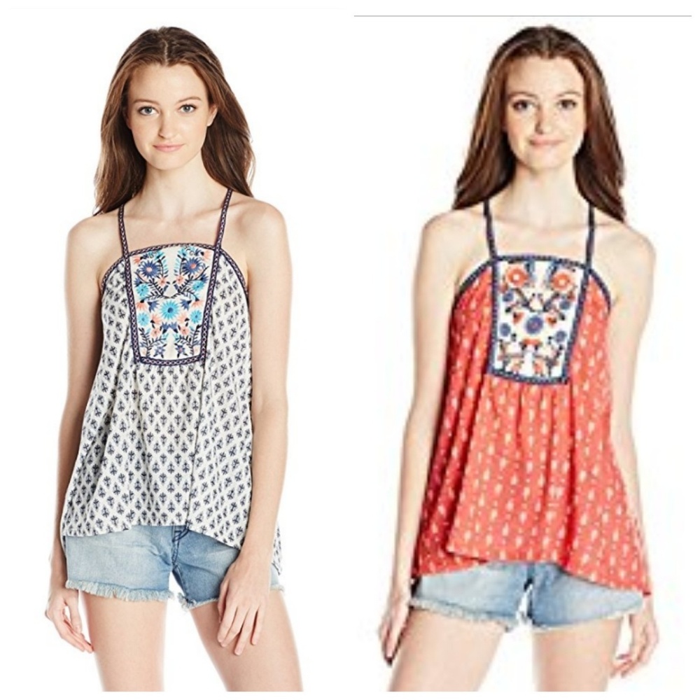 Jolt Printed Front Knit Back Tank embroidered
