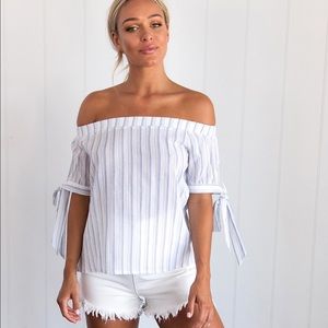 LAST 1 (LRG) RECLAIM Off the Shoulder Striped Top