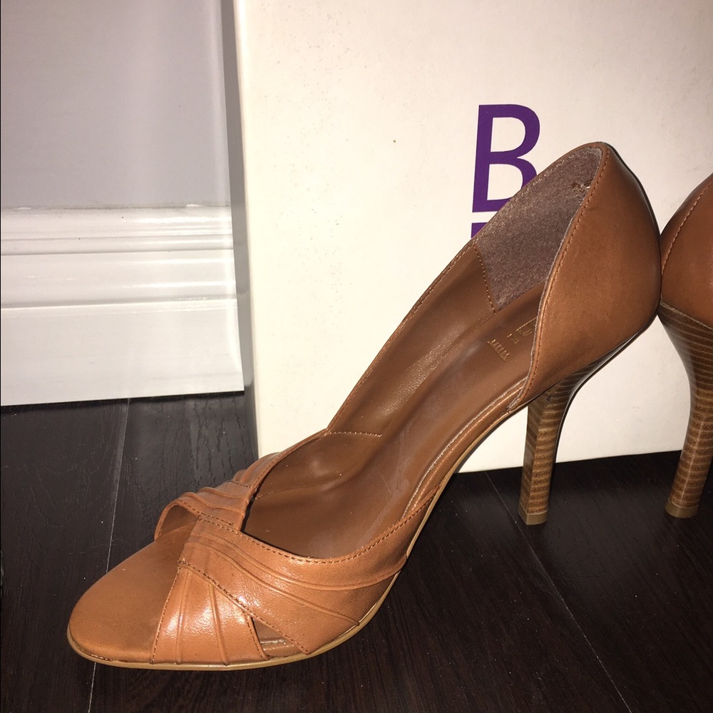 Cognac peep toe heels