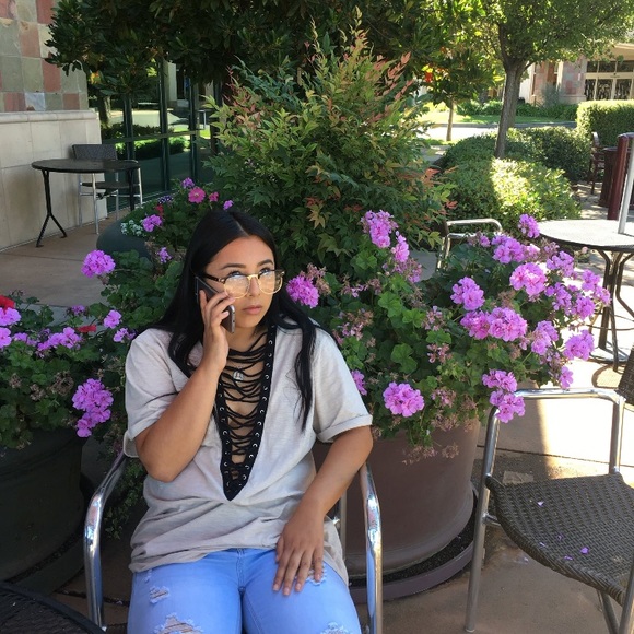 Cream/black Lace up shirt - Picture 2 of 2