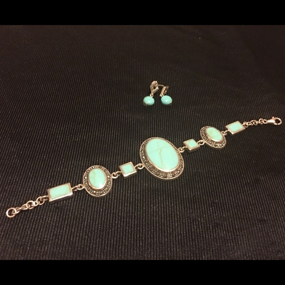 Beautiful turquoise bracelet & earrings silver 925