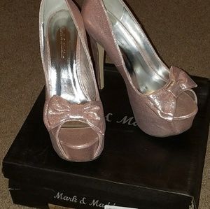 Metallic peep toe heels