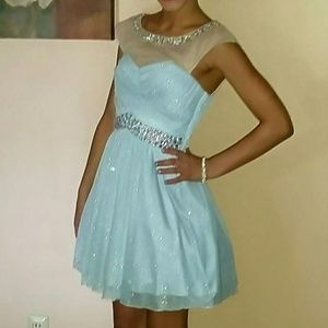 Beautiful formal dress ice/baby blue with bling