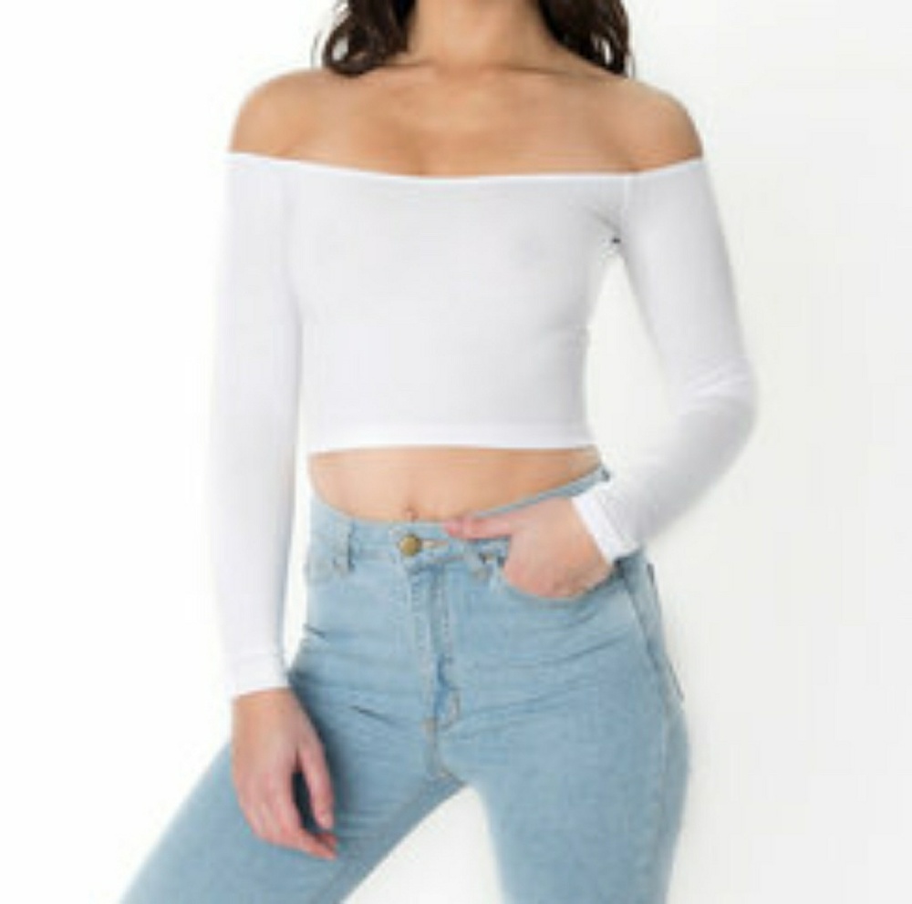 White Off Shoulder Long Sleeve Crop Top
