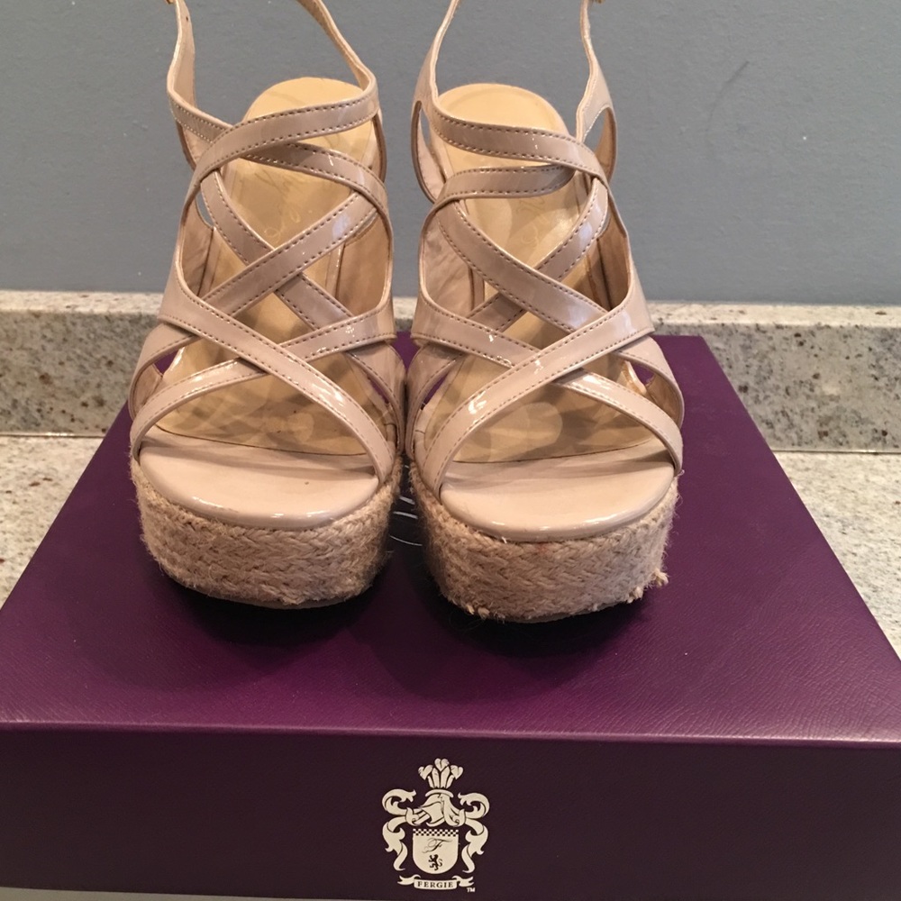 Fergie Platform Nude Patent Sandles