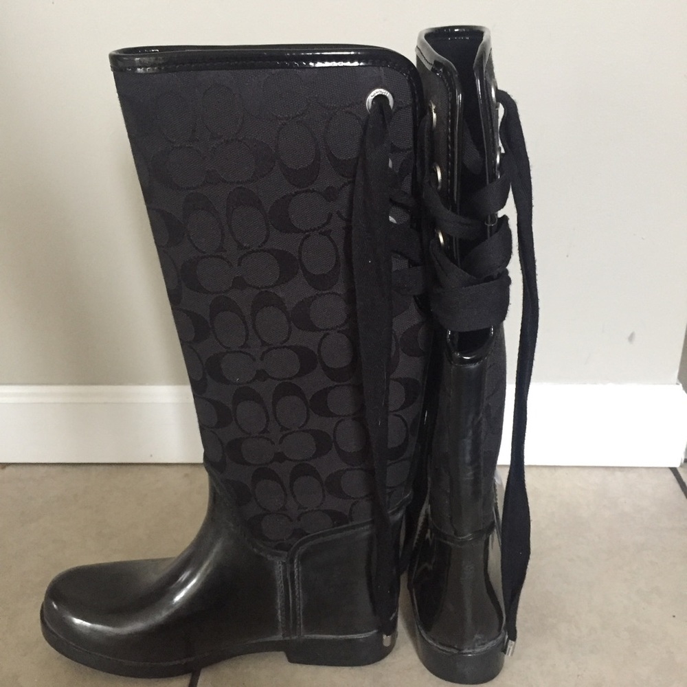 Black Coach Lace up rain boot