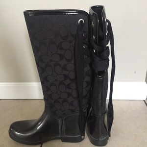Black Coach Lace up rain boot