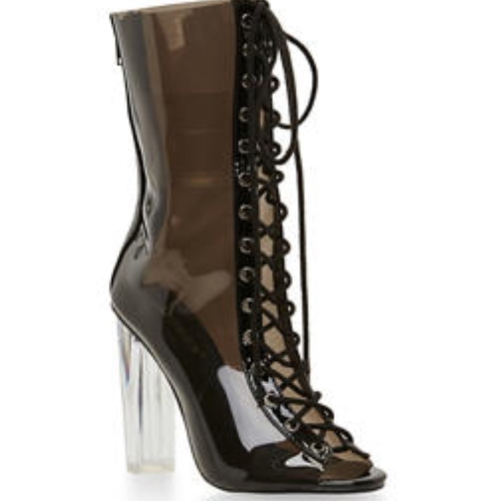 Black transparent tie up bootie