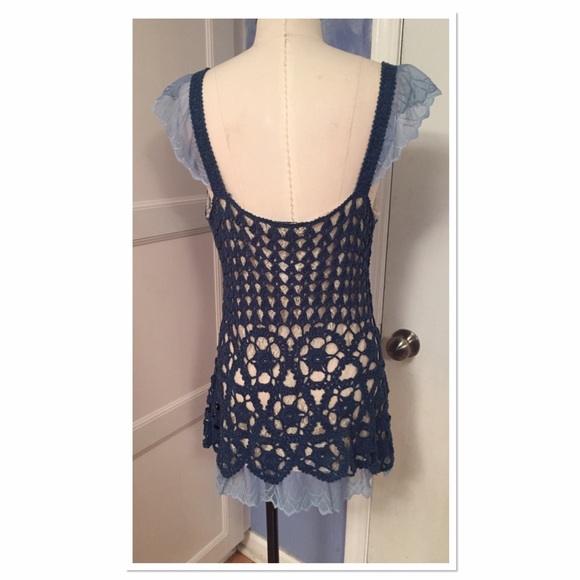 Blue & Ivory Crochet & Lace Romantic Top - Picture 2 of 5