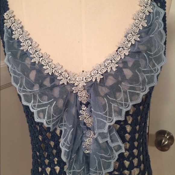 Blue & Ivory Crochet & Lace Romantic Top - Picture 3 of 5