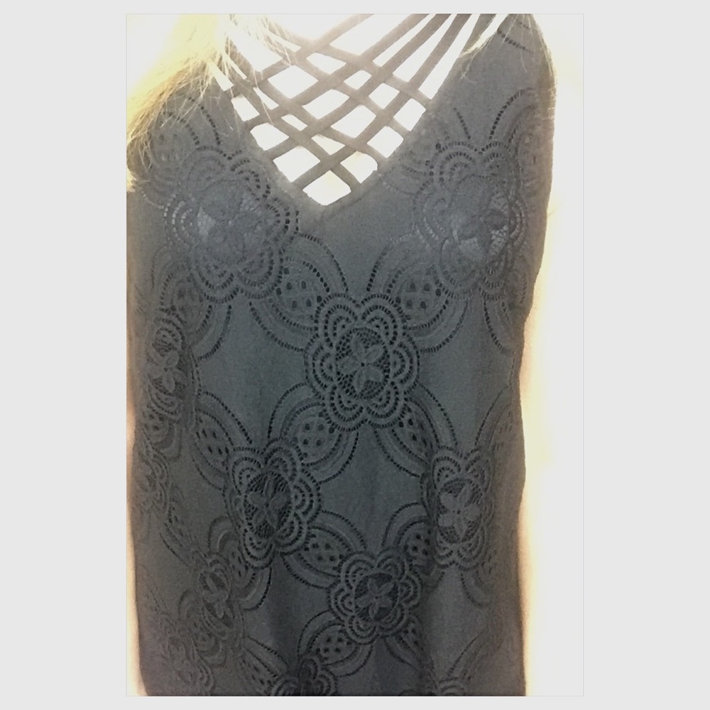 Criss Cross Lined Lace LBD Tunic Slip Dress Small - Picture 3 of 4