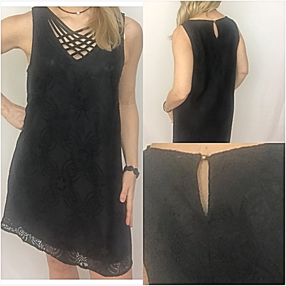 Criss Cross Lined Lace LBD Tunic Slip Dress Small - Picture 4 of 4