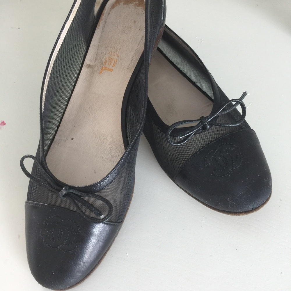 Auth Chanel Mesh Ballerina Flats