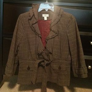 Brown plaid waist tie jacket