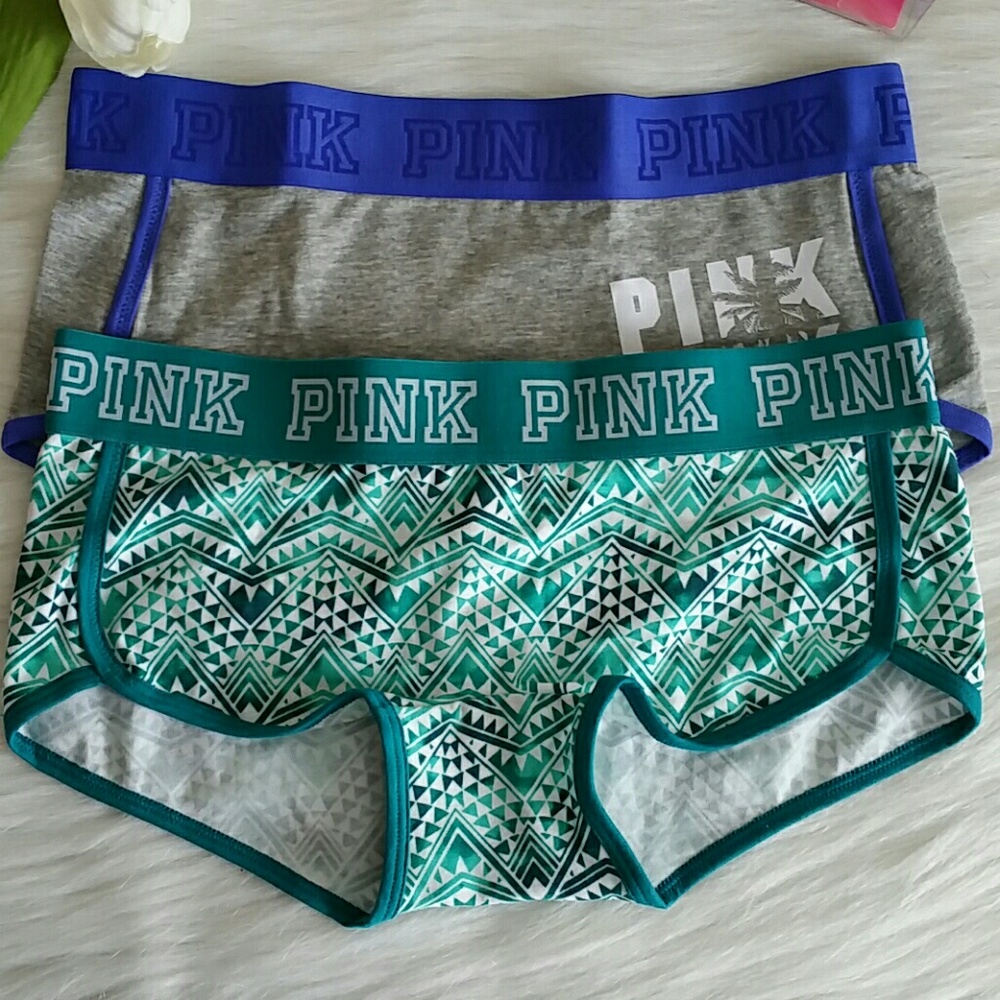 X 2 Nwt Pink Victoria's Secret logo boyshort S - Picture 2 of 3