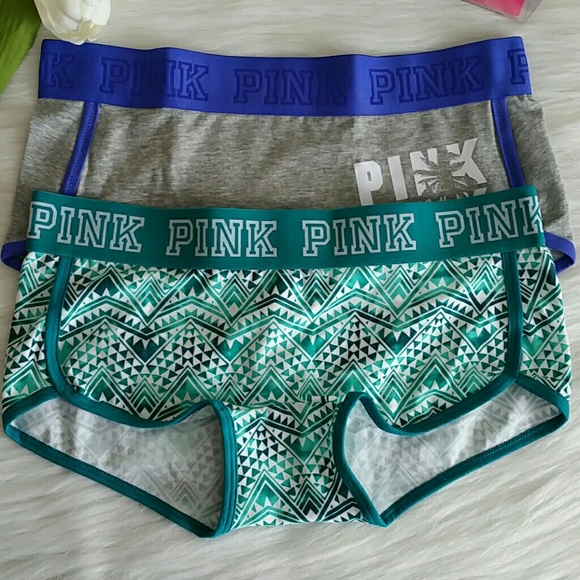 X 2 Nwt Pink Victoria's Secret logo boyshort S - Picture 2 of 3