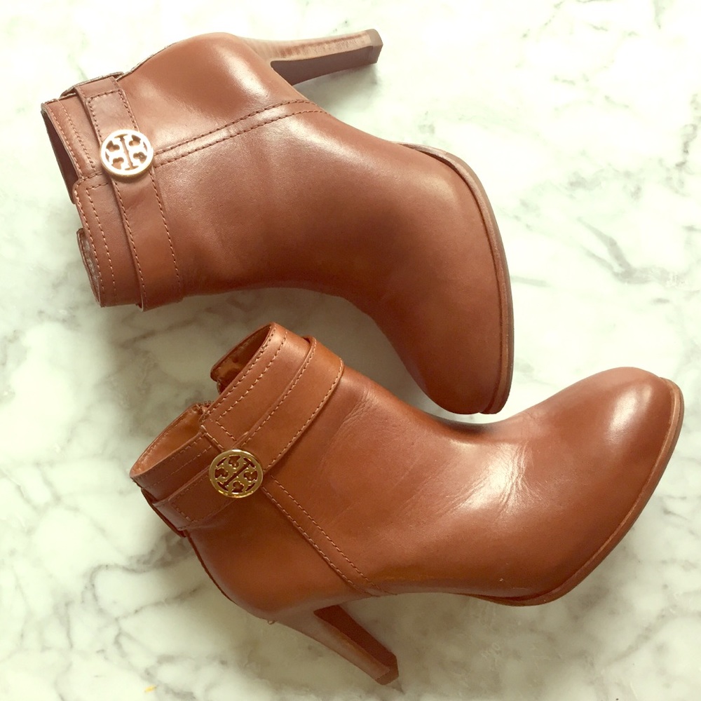Tory Burch classic booties in an almond color