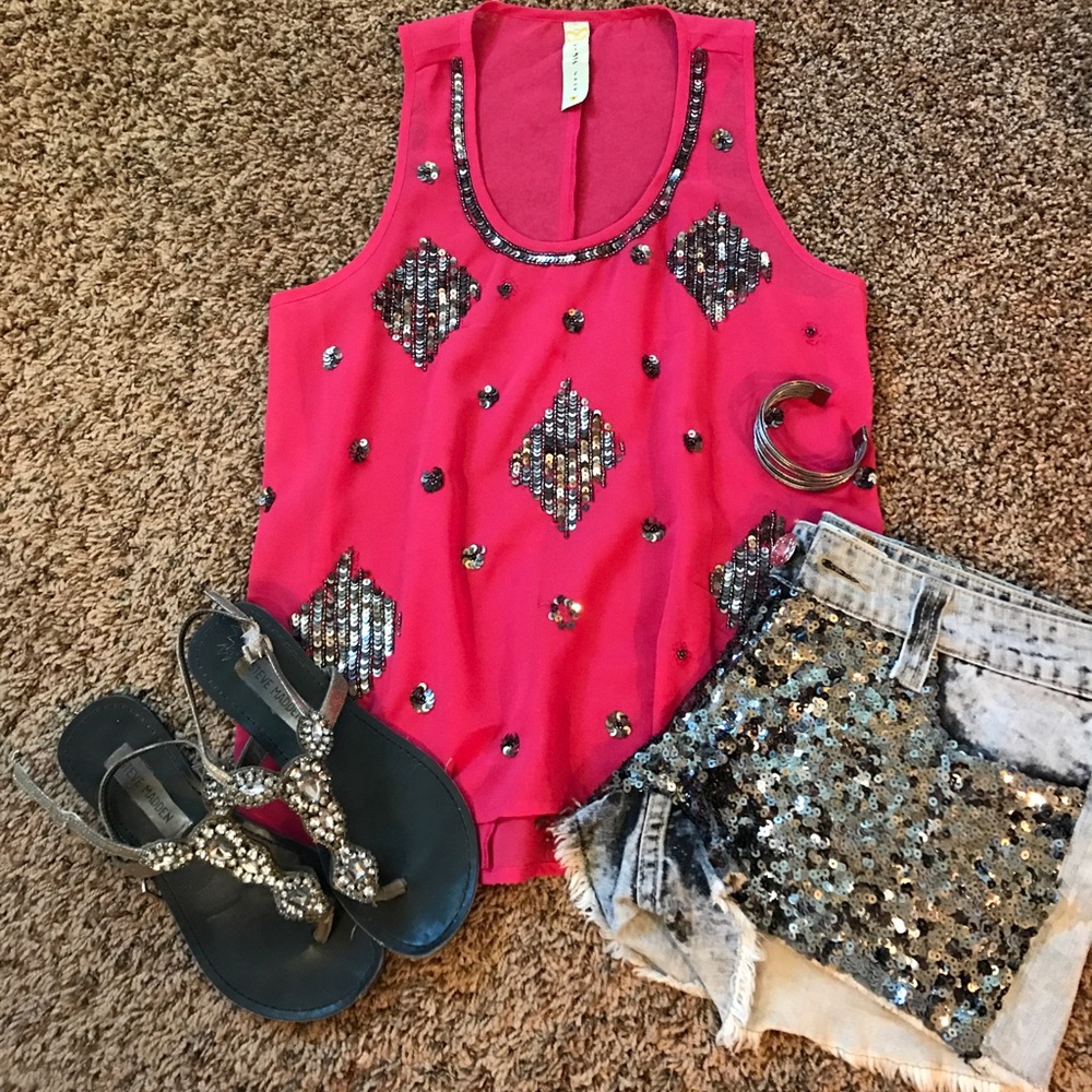 💗Pink and Gray Sequin Tank💗