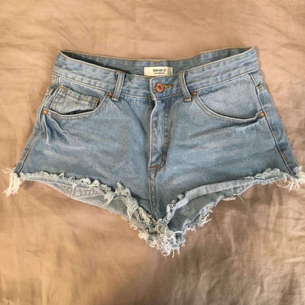 High-Waisted Light Denim Shorts