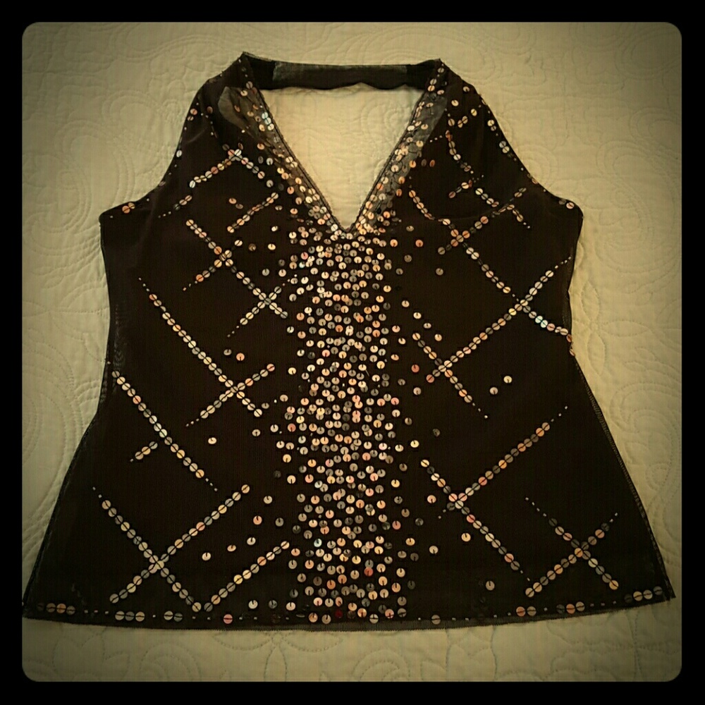 BCBG Max Azria Sequin and Beaded Halter Top