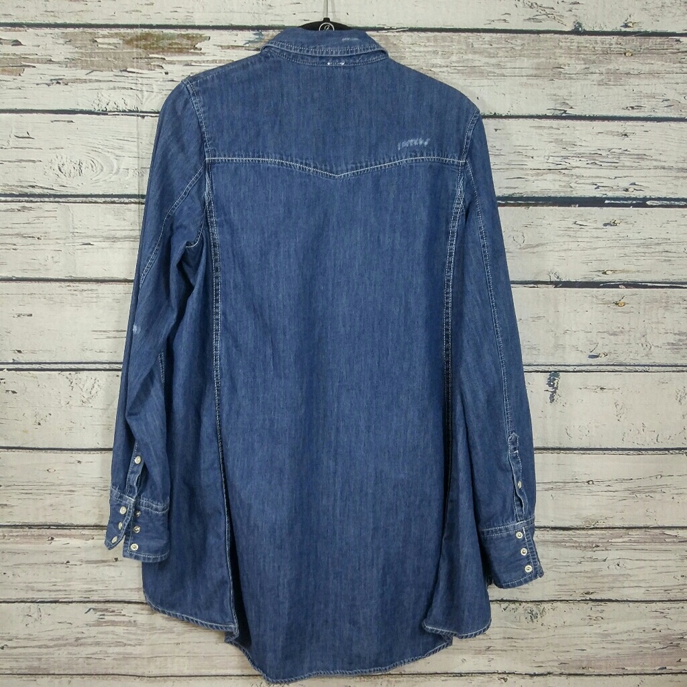 Free People Small Head West Buttondown Shirt Blue - Picture 3 of 4
