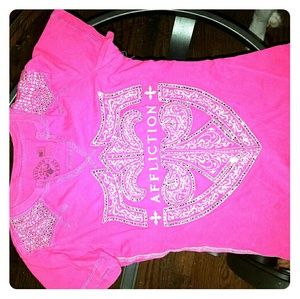 Hot pink affliction t-shirt. Tons of sparkle!!