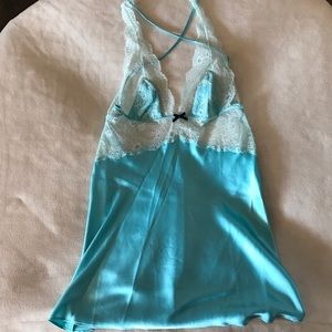 Victoria's Secret light blue silk lingerie teddy
