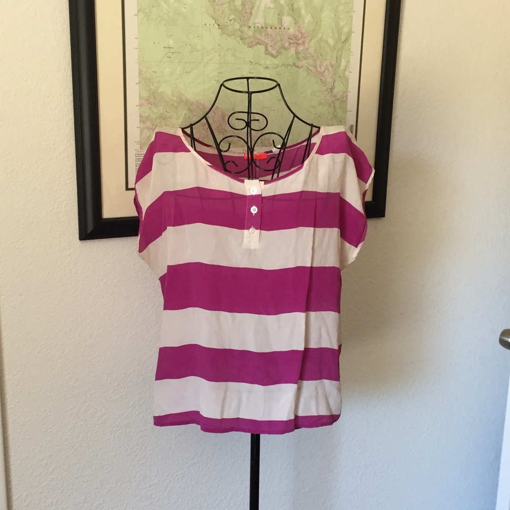 Pink and White Stripe Silky Blouse.
