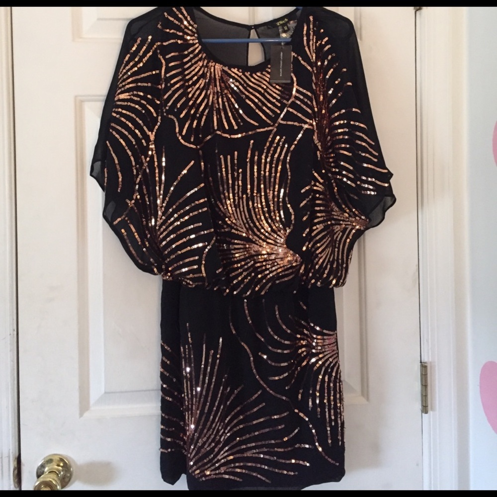 Sequin flower drop waist dress