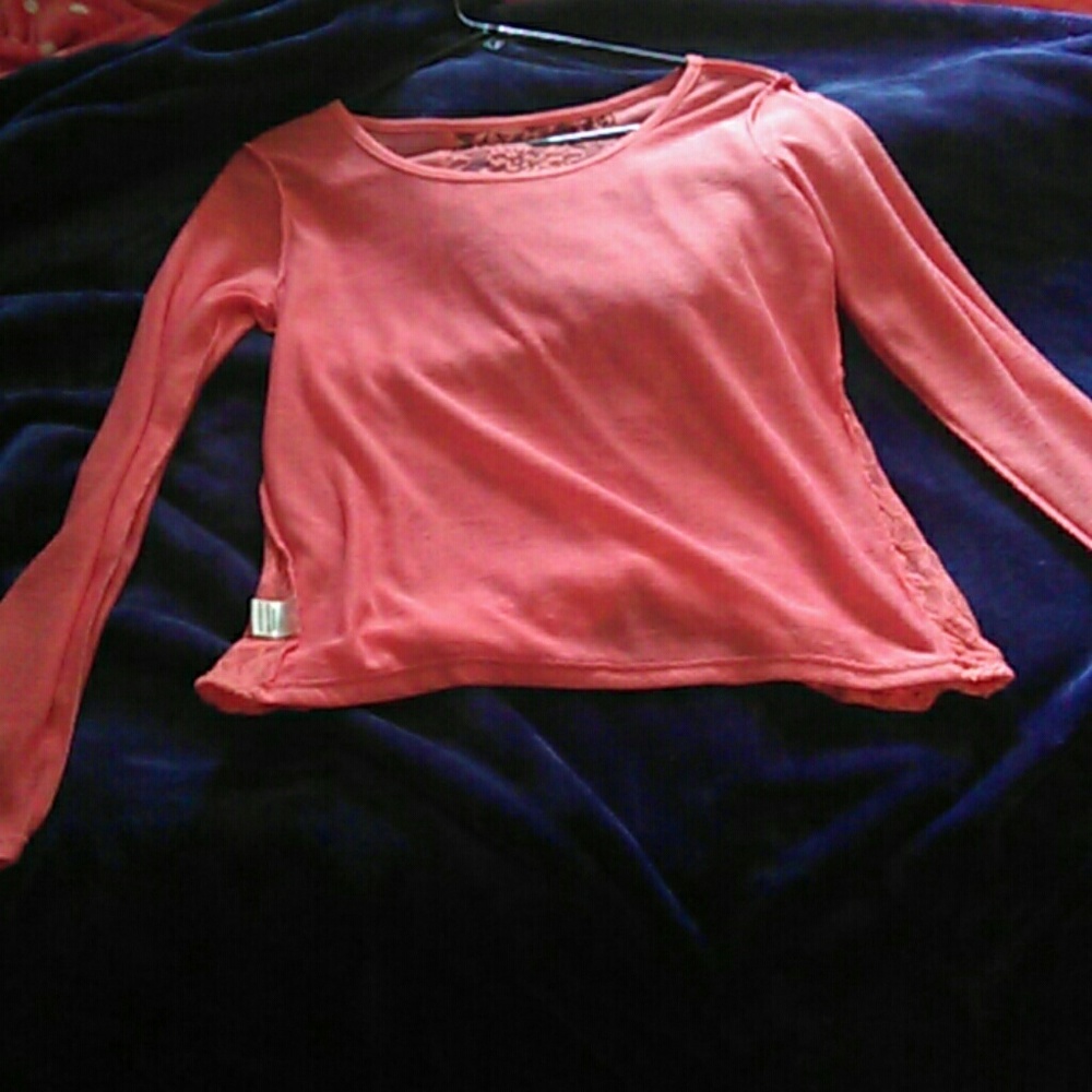 Coral pink long sleeve lace back shirt