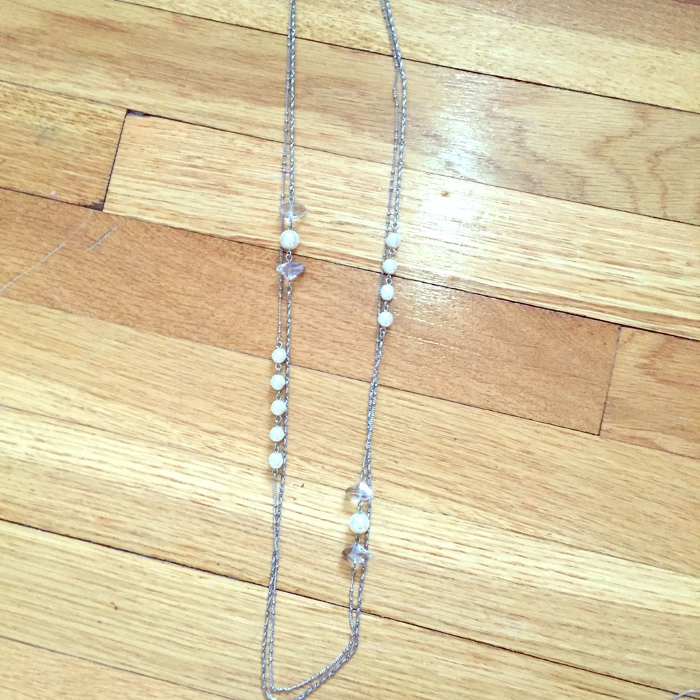 Express silver and Pearl long necklace