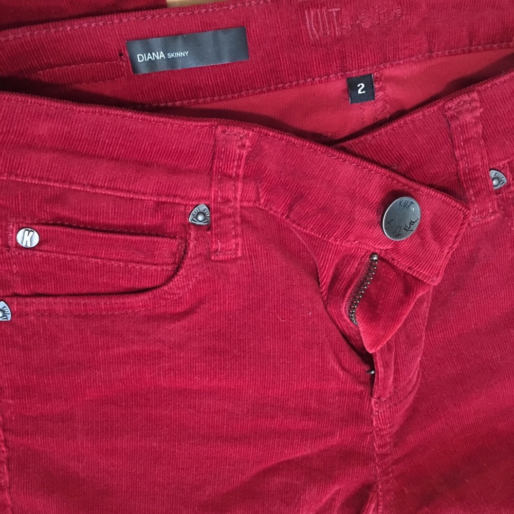Red skinny corduroy pants