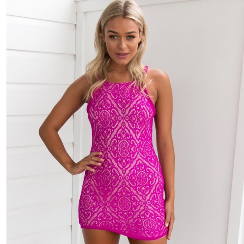 Mura Pink Lace Dress SMALL