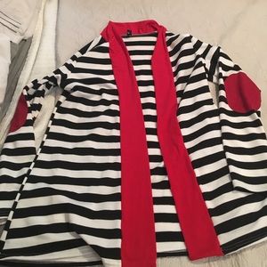 Black and white stripe shawl open cardigan