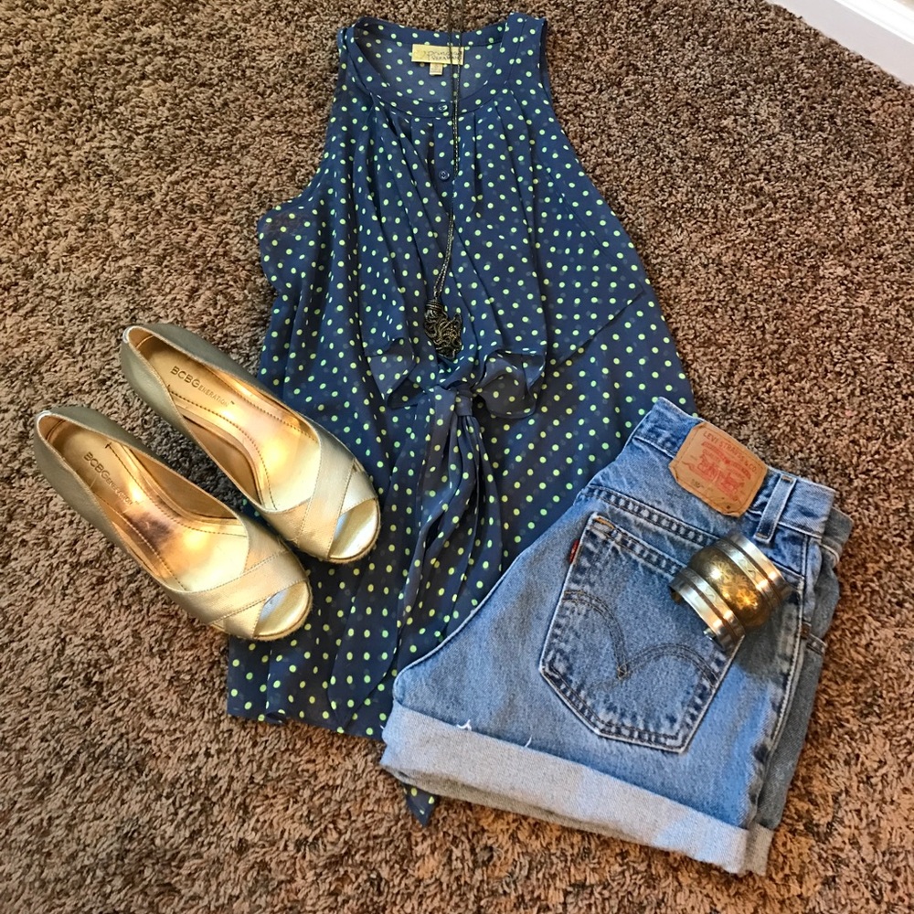 💙💚Blue & Lime Polka Dot Sleeveless Shirt💚💙