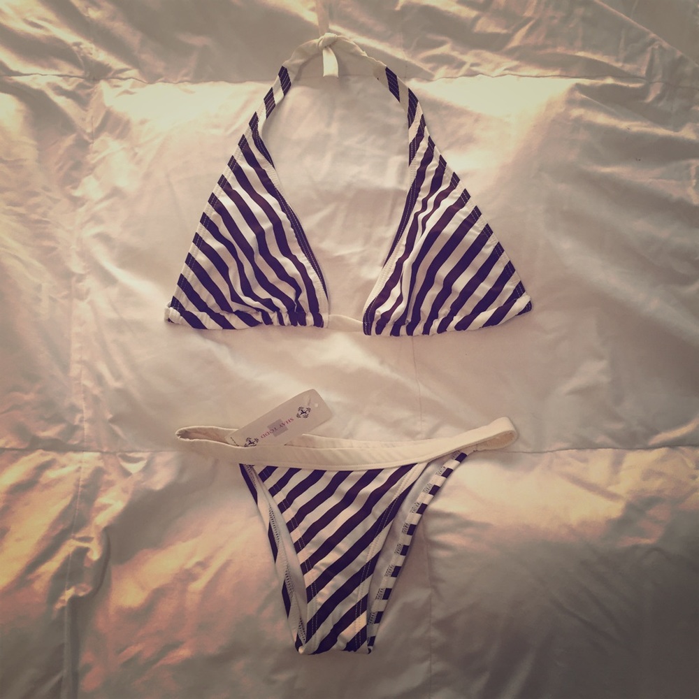 Designer NWT Striped Halter Bikini!