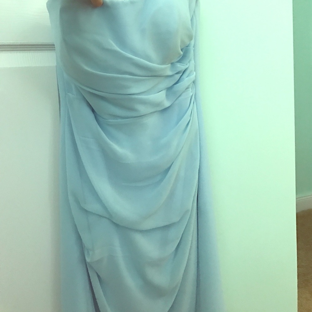 Cute formal light blue strapless dress.